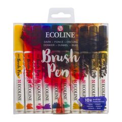 Акварелни пенкала Ecoline Brush Pen Dark | Комплет од 10 парчиња