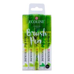 Акварелни пенкала Ecoline Brush Pen Green | Комплет од 5 парчиња