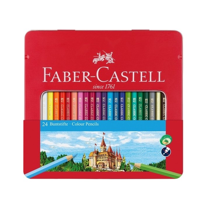 Боички Faber-Castell сет од 24 бои во плех со прозорче