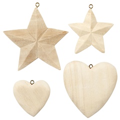 Дрвени декорации - срца и ѕвезди - 4 парчиња