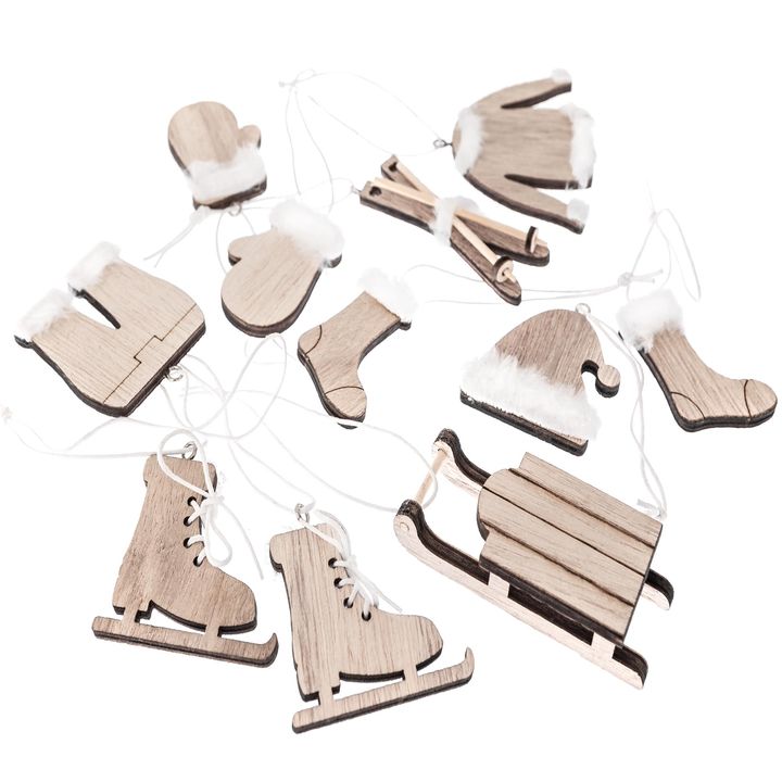 Дрвени украсни елементи со новогодишни мотиви 11 пар  | природни Дрвени украсни елементи со новогодишни мотиви 11 пар  | природни