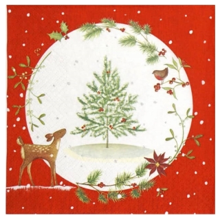 Салфетки за декупаж Fawn with Christmas Tree - 1 парче