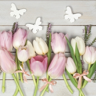 Салфетки за декупаж White & Pink Tulips on Wood - 1 парче