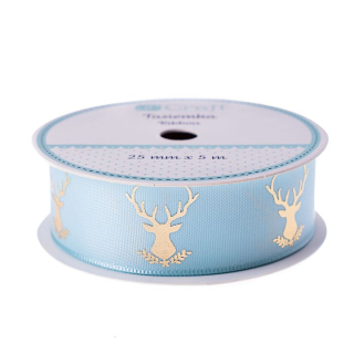Сатенска декоративна лента 25 mm x 5 m | Frosty Mint - Deer