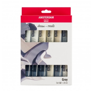 Сет акрилни бои AMSTERDAM dream and create Grey 12 x 20 ml