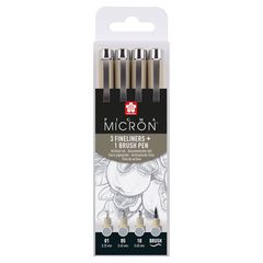Комплет технички пенкала Sakura Pigma Micron 3 fineliners a brush pen | сиви нијанси