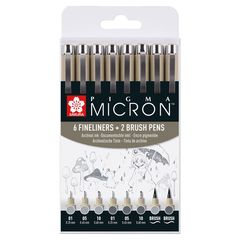 Комплет технички пенкала Sakura Pigma Micron со сиви нијанси 8 парчиња