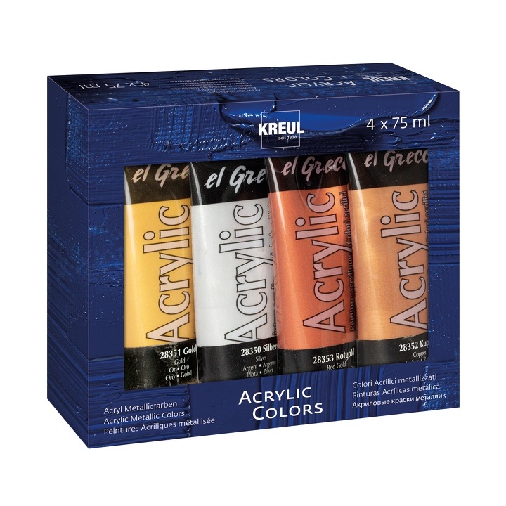 Метални акрилни бои El Greco - Kreul - сет 4 x 75 ml