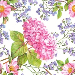 Салфетки за декупаж Pink Hydrangea and Forget-Me-Not Flowers  - 1 парче