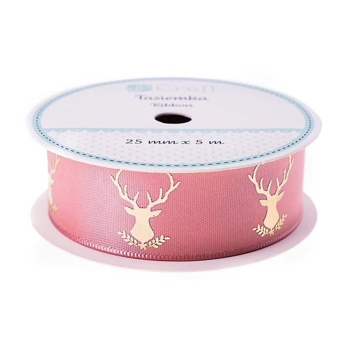 Сатенска декоративна лента 25 mm x 5 m | Frosty Pink - Deer