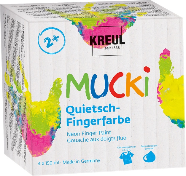 Сет бои за цртање со прсти на текстил MUCKI неон нијанси 4 x 150 ml